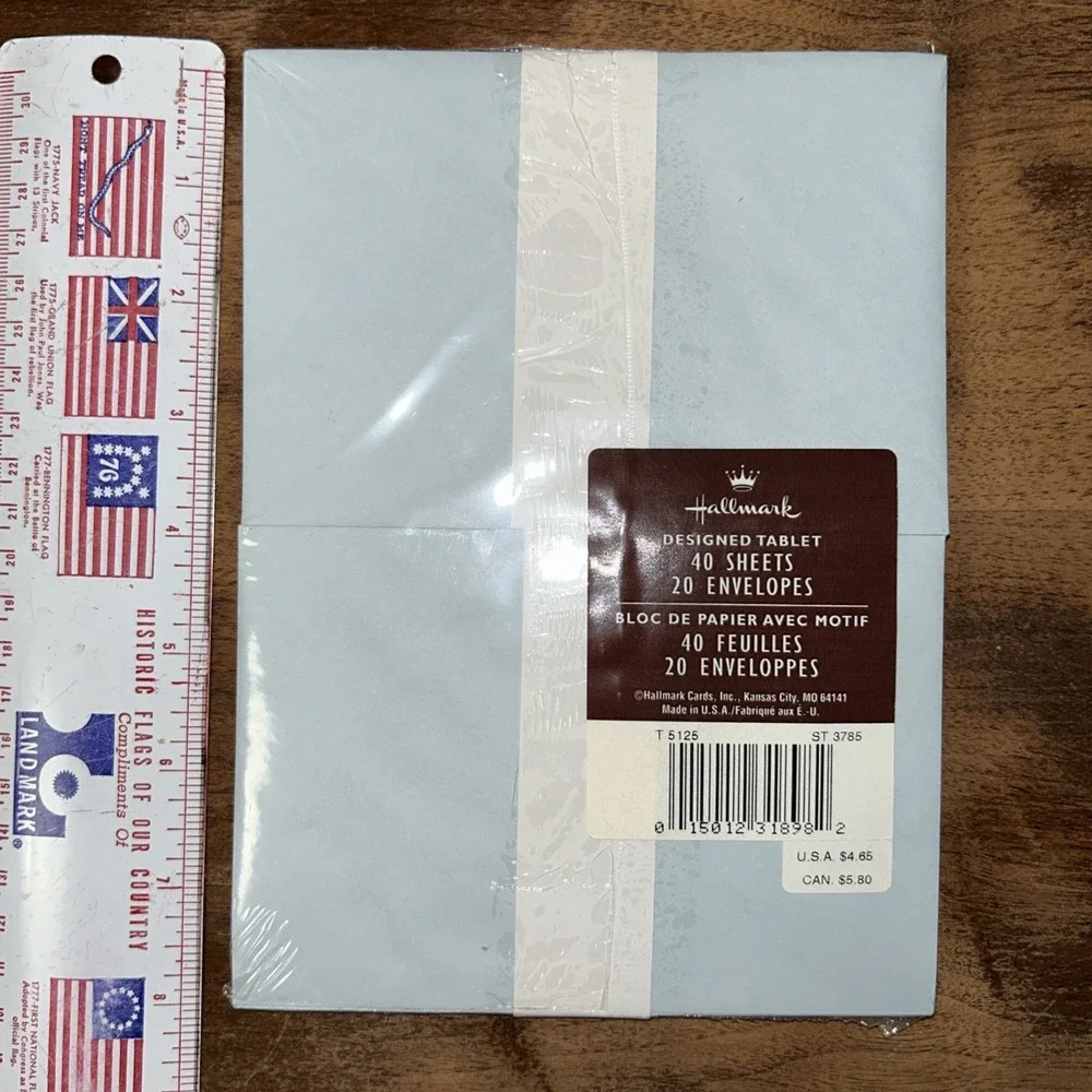 Vtg Hallmark Designed Tablet Stationery Set Sealed Pink Roses Blue Ribbon 40/20